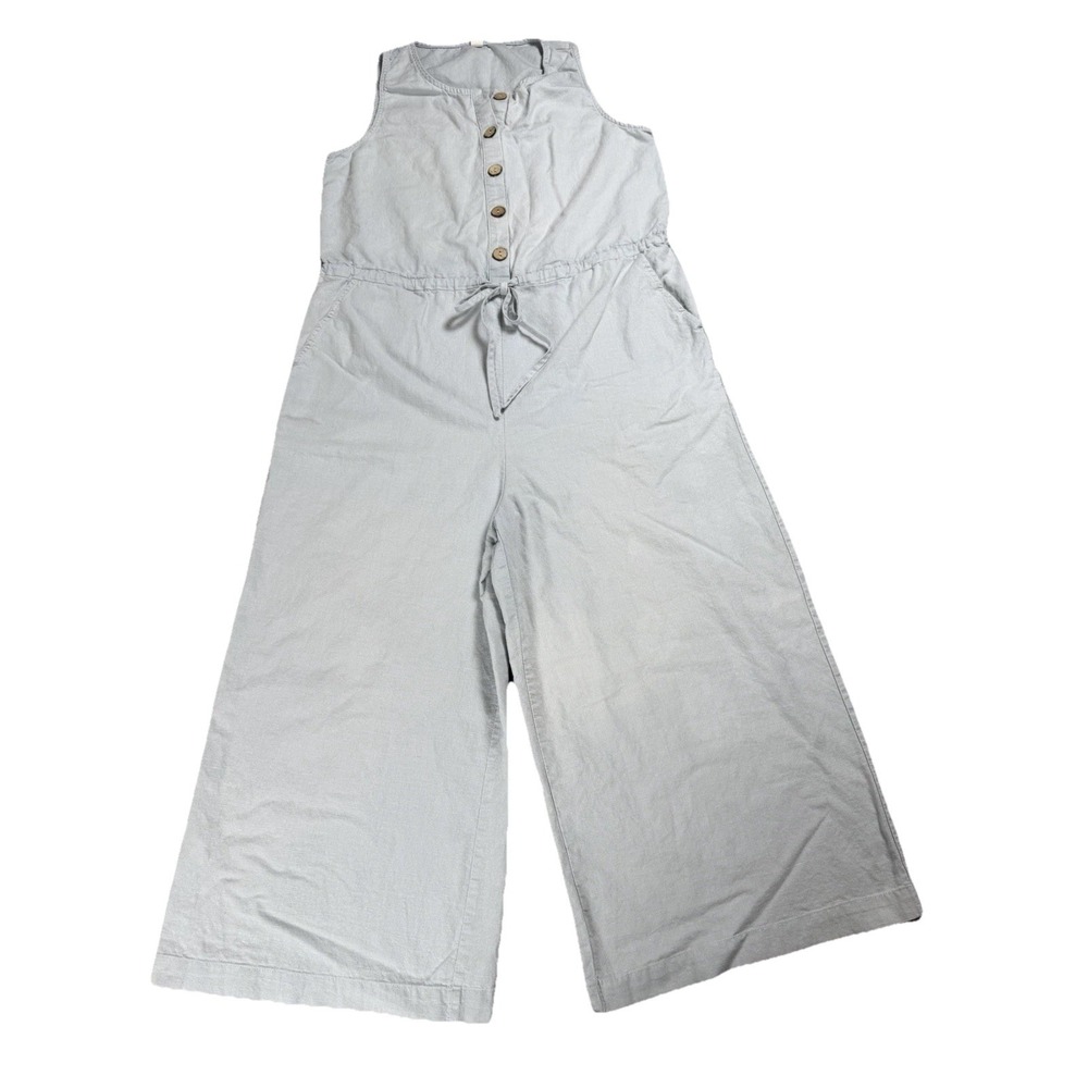 Grae Cove Womens Wide Leg Jumpsuit Small Pale Blue Linen Blend Cropped Coastal
